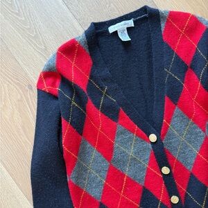 100% wool argyle cardigan